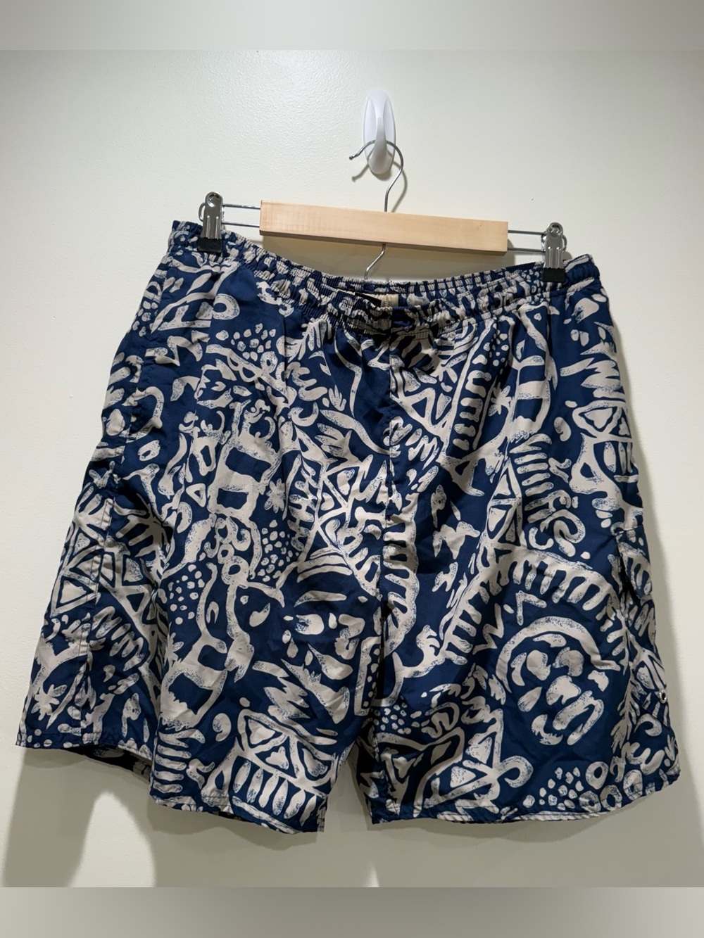 Coastal Dad Swim Trunks 7" Inseam Navy White Patterned Swim Shorts Size L